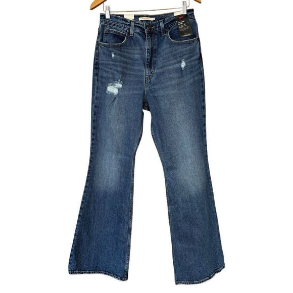 Levi’s premium Women’s dark wash 70s high rise stretch flare jeans new size 30 - Picture 1 of 15